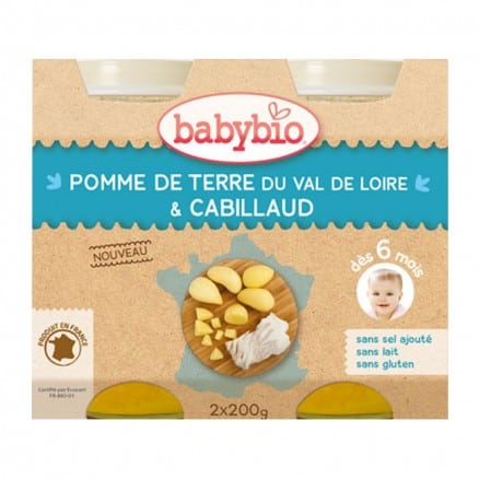 Petit pot bébé Pomme de Terre du Val de Loire & Cabillaud 2x130 g Babybio