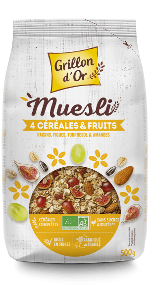 Muesli 4 Céréales et Fruits Bio Grillon D'Or 500g - La Fourche