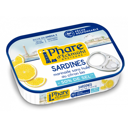 SARDINE MARINADE SANS HUILE AU CITRON 50%SEL 115GR 