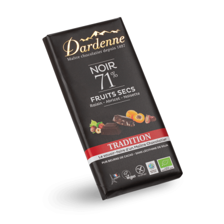 Tablette Chocolat Noir 71% Cacao Fruits Secs 180G 