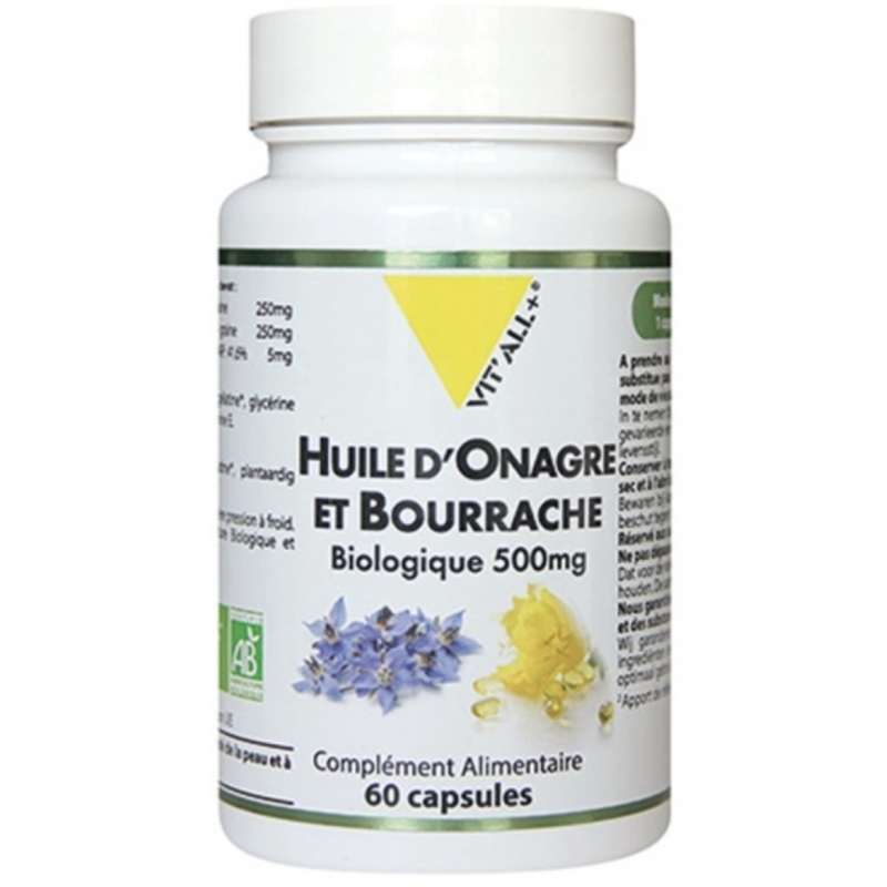 HUILE ONAGRE ET BOURRACHE BIO 500MG 60CAPS VITALL +